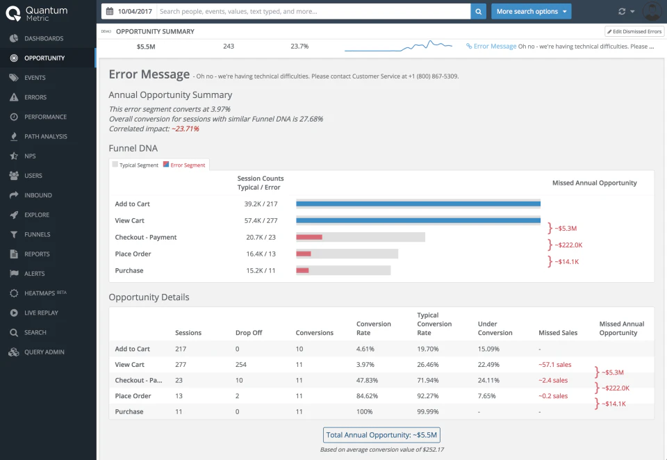 screenshot of Quantum Metric
